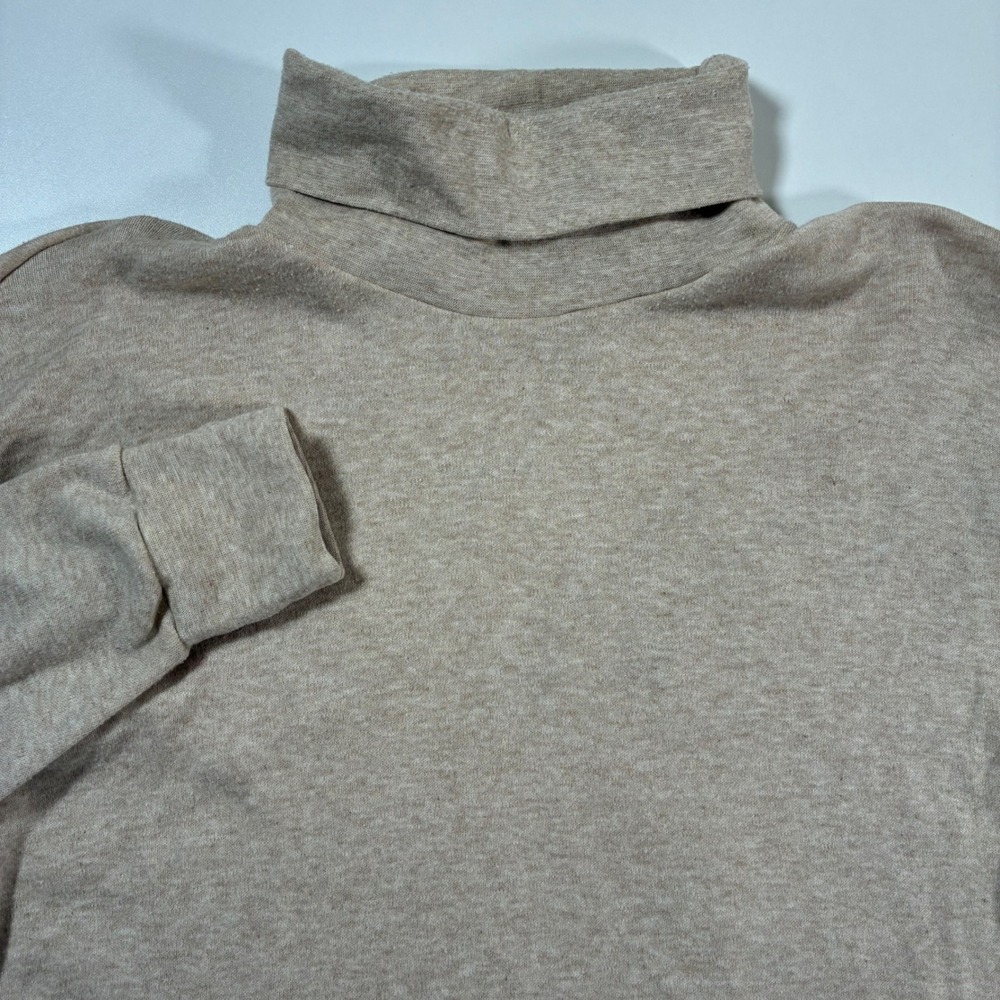 Vintage LL Bean Turtleneck Shirt XLT Tall Beige Heather Knit Made in USA Maine